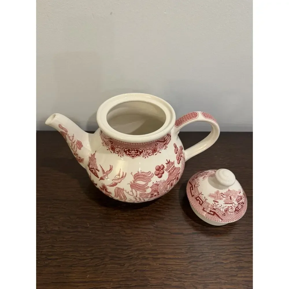 Churchill England Red Willow 3-Piece Tea Set Teapot Sugar Bowl Creamer